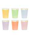 6 Kartonnen bekers pastel met gouden rand 220 ml