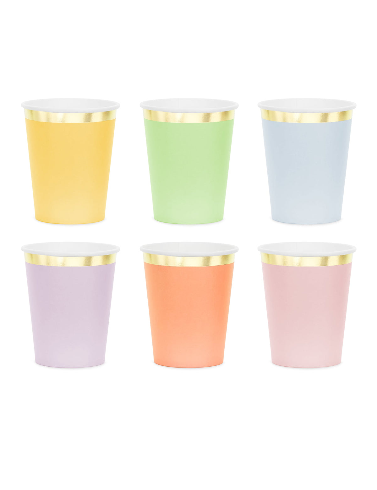 6 Kartonnen bekers pastel met gouden rand 220 ml