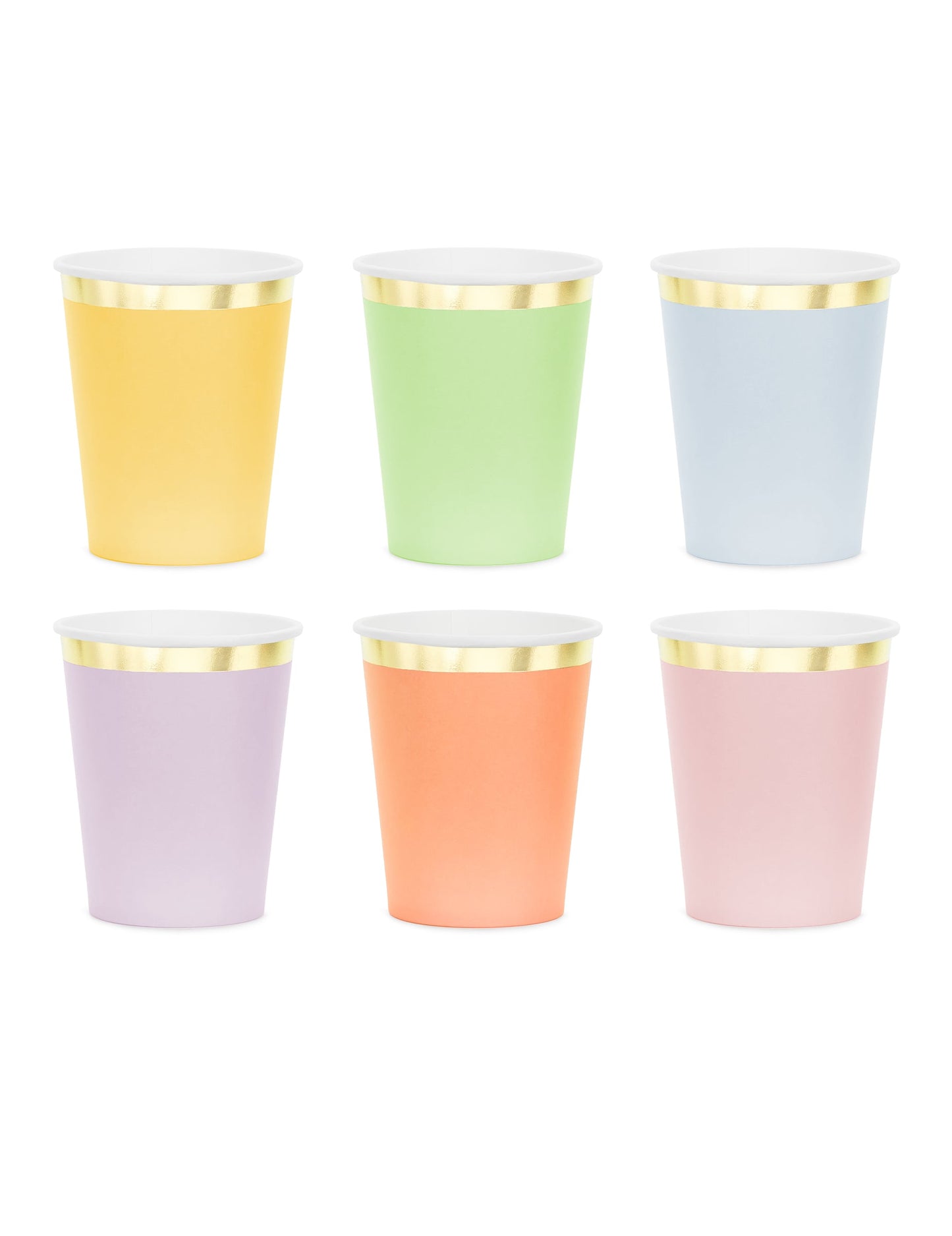 6 Kartonnen bekers pastel met gouden rand 220 ml