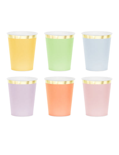 6 Gobelets en carton pastel à bord doré 220 ml
