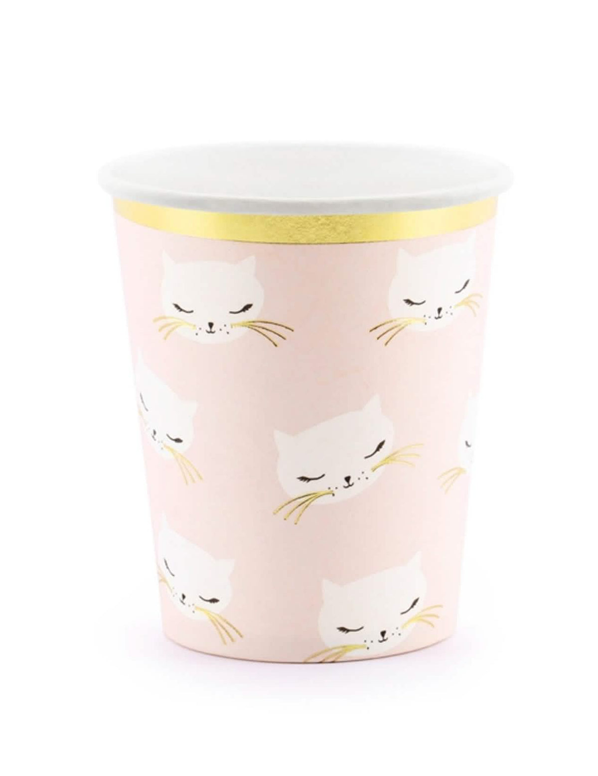 Gobelets en carton chaton roses et blancs avec bordure dorée