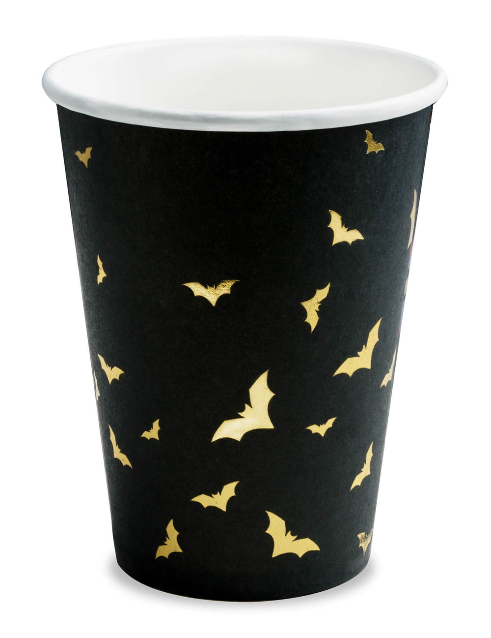 Gobelets en carton chauve-souris pour Halloween noirs et dorés