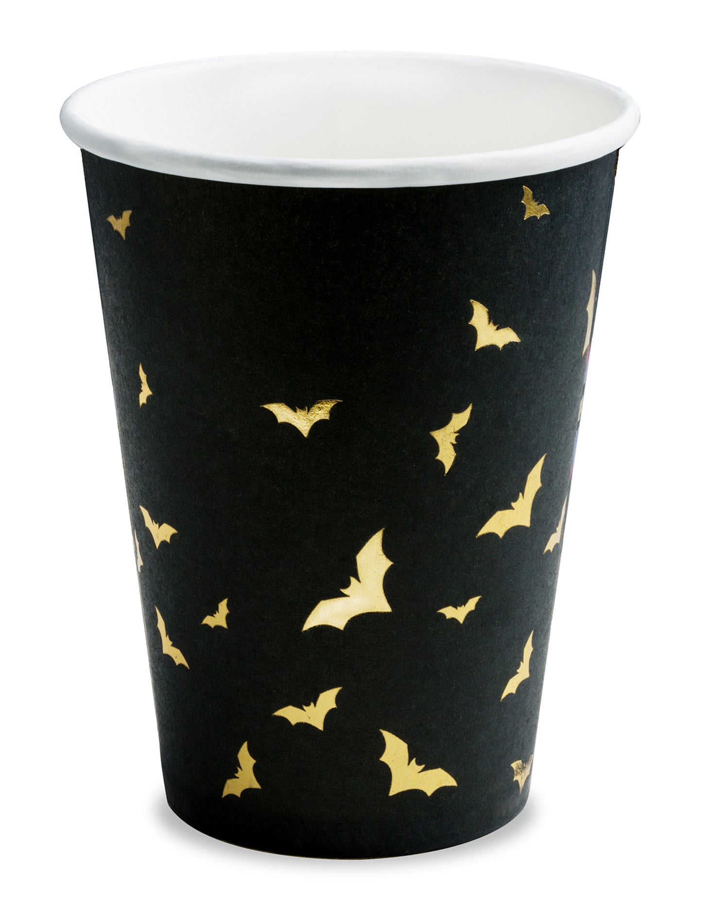 Gobelets en carton chauve-souris pour Halloween noirs et dorés