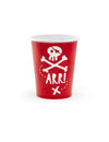 Gobelets en carton pirate pour fête rouges avec tête de mort blanche