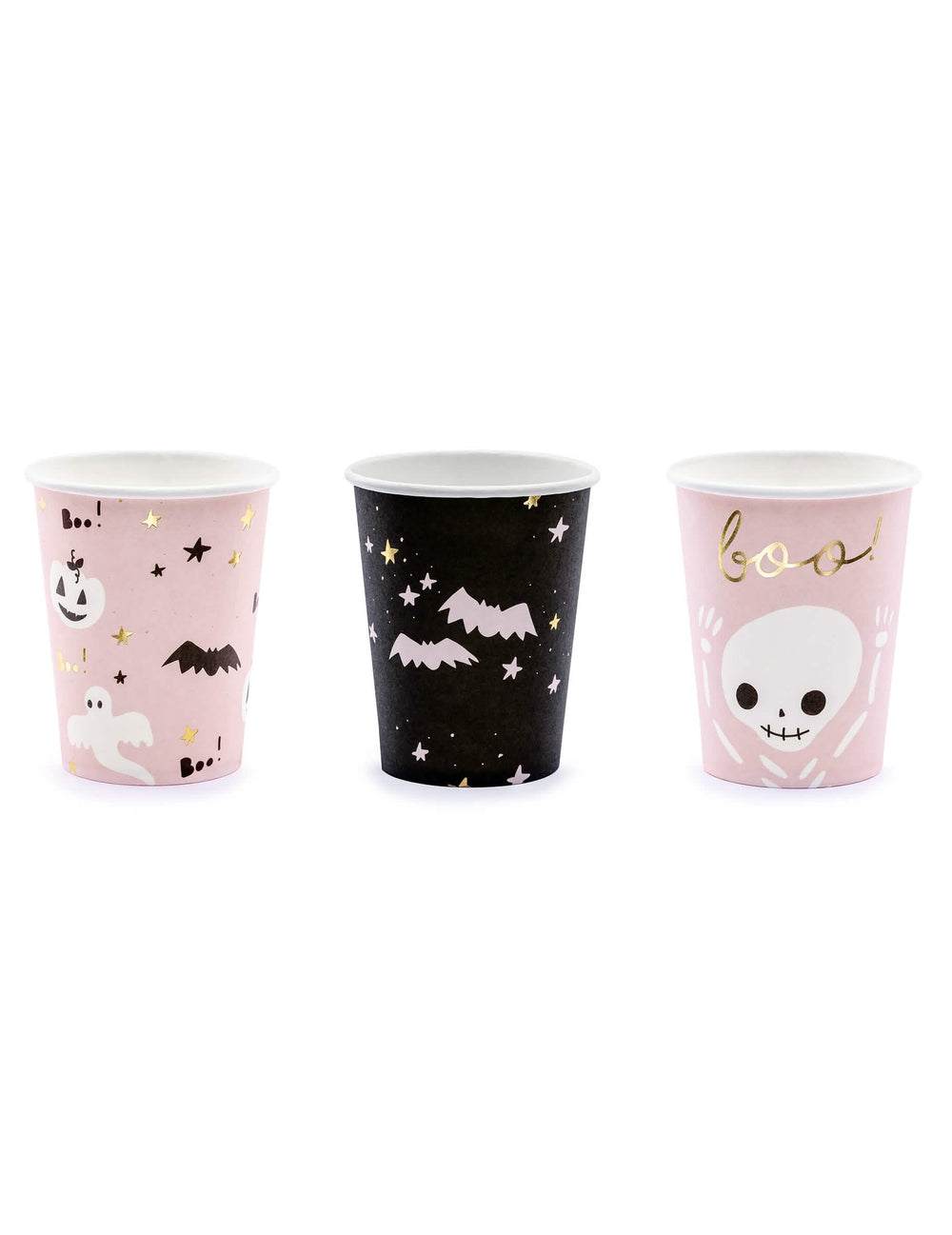 Gobelets en carton Halloween pour fête roses et noirs mignons