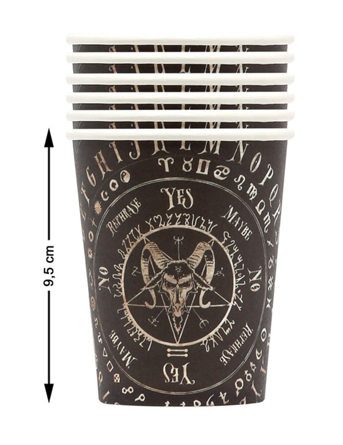 Détail des dimensions des gobelets en carton ouija