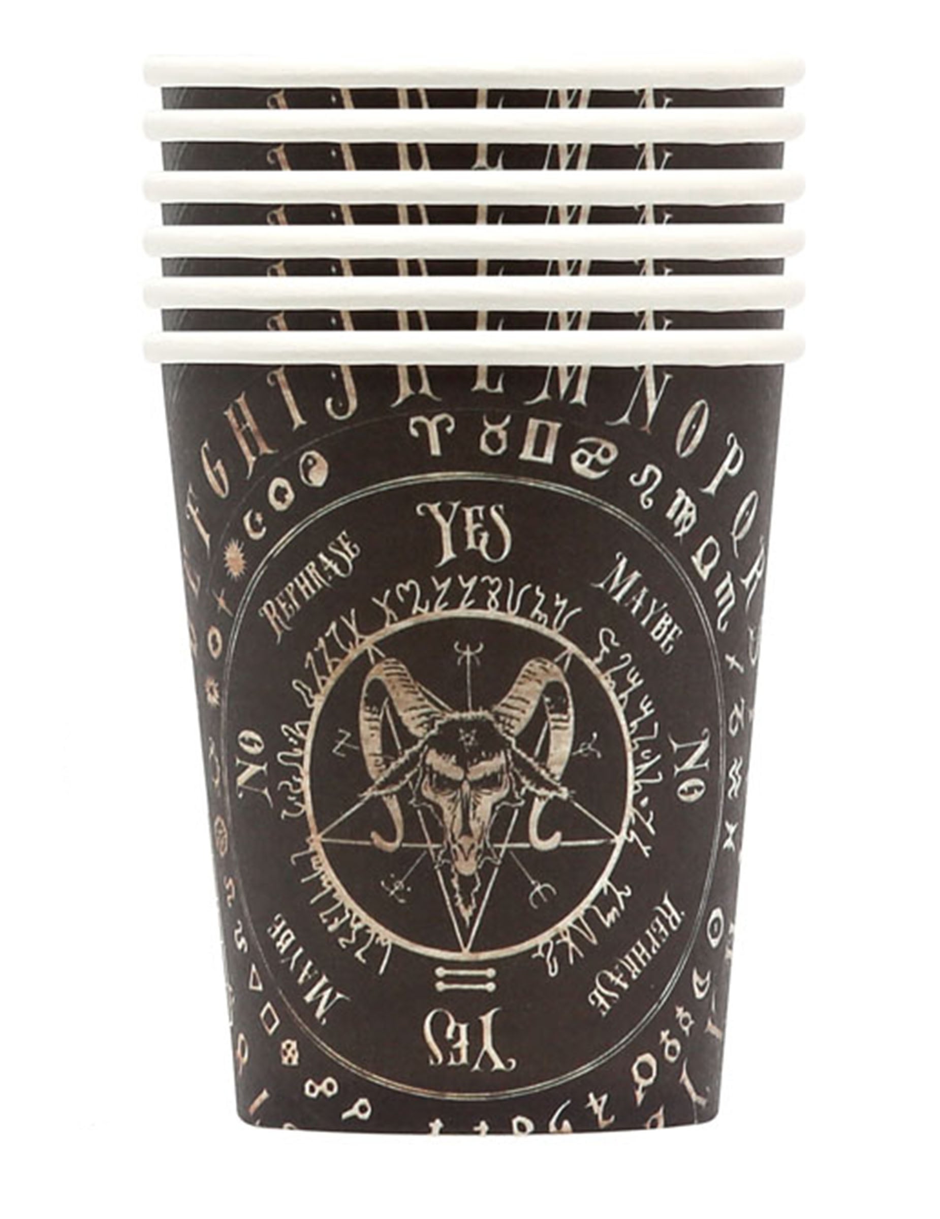 Gobelets en carton ouija pour fête noirs avec motif Baphomet et pentagramme