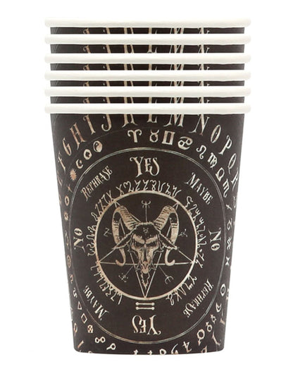 Gobelets en carton ouija pour fête noirs avec motif Baphomet et pentagramme