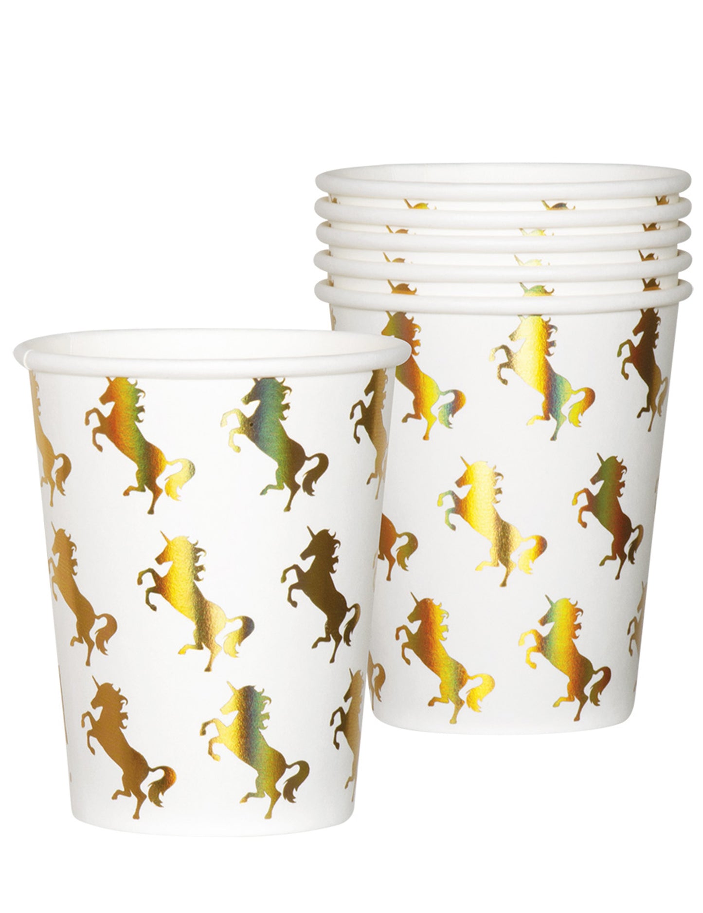 Vue de face d'un des gobelets en carton Licorne Holo