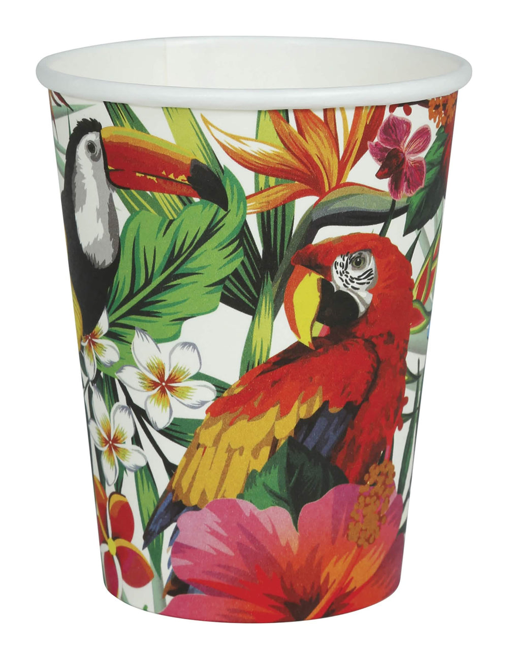 Gobelets oiseaux tropicaux multicolores avec toucan et perroquet