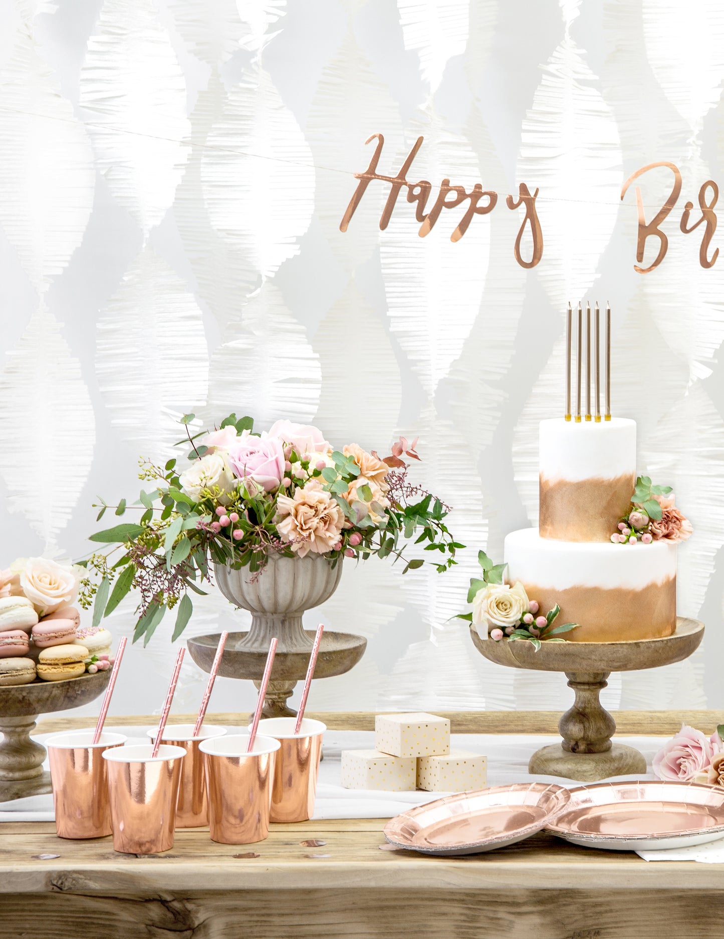 Décoration de buffet d'anniversaire des gobelets rose gold pour fête rose gold métallisé