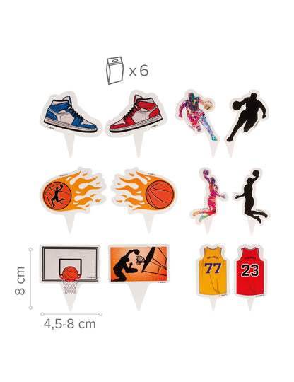 6 Kit de décoration pour cupcakes avec toppers Basketball