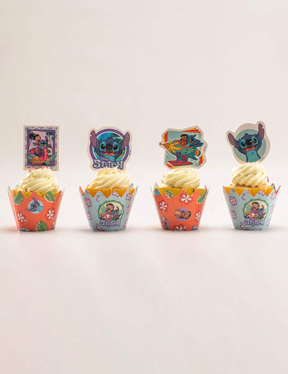 6 Kit de décoration pour cupcakes avec toppers Stitch