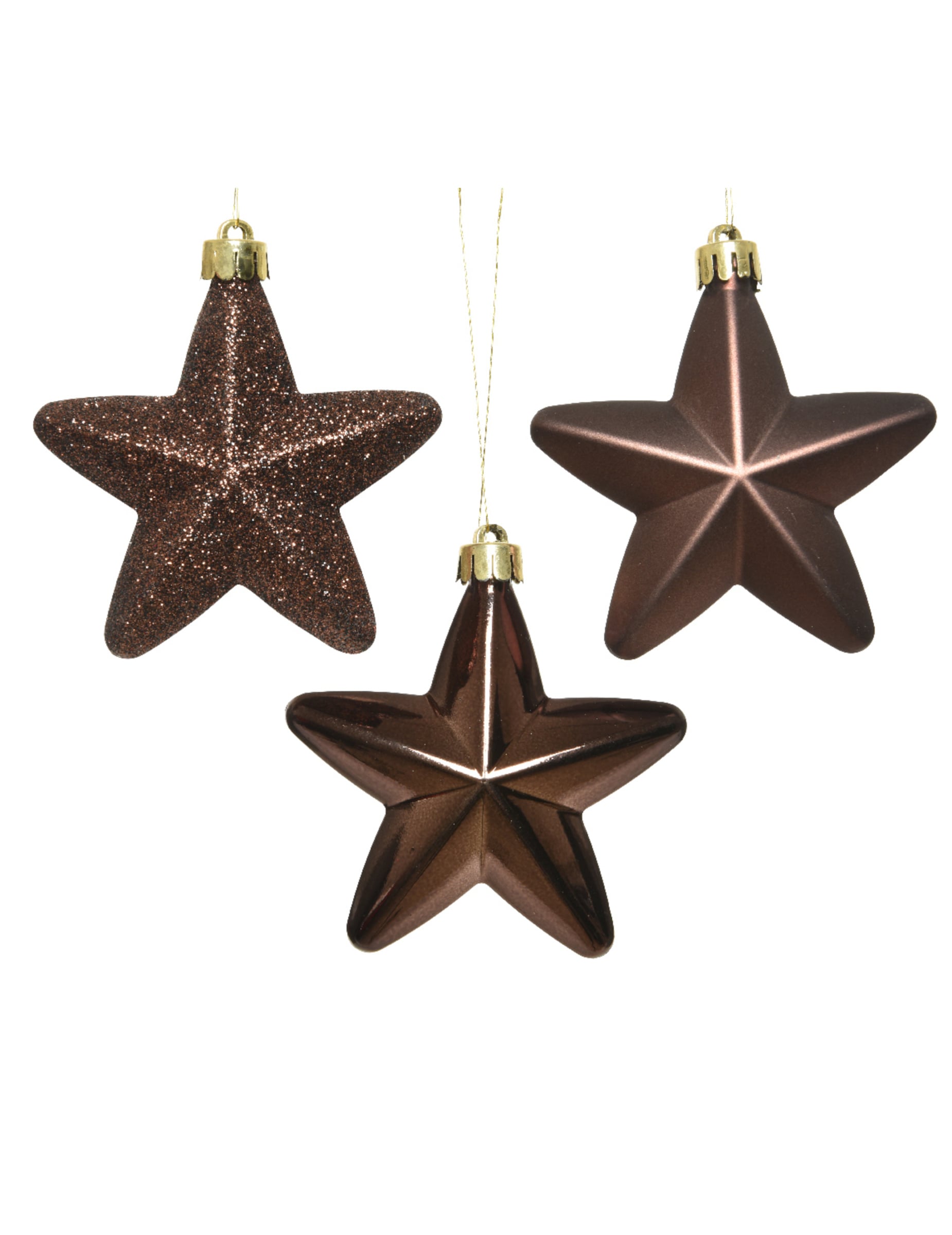 6 suspensions étoiles pour sapin chocolat pailletées et mat