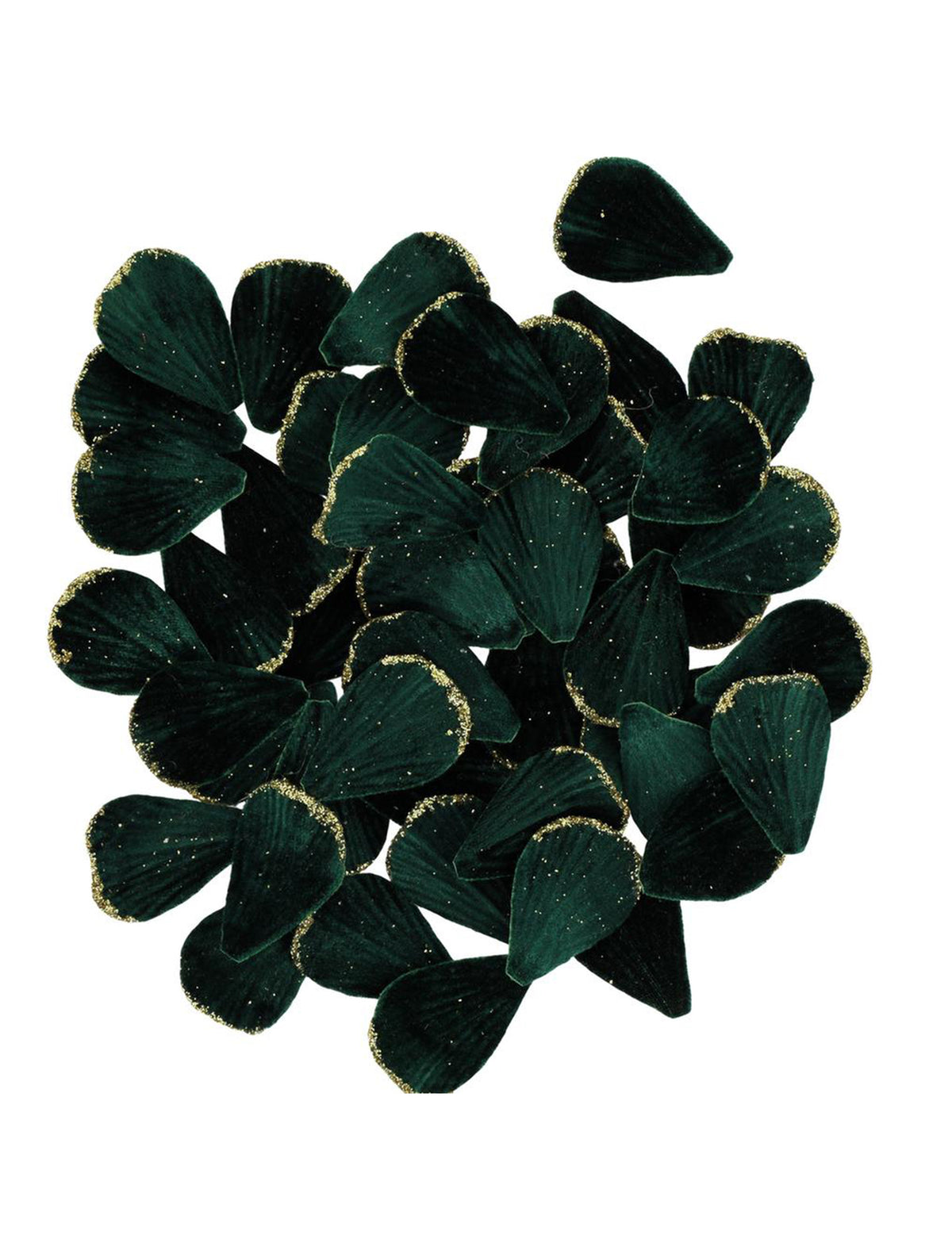 60 donkergroene en gouden fluwelen bloemblaadjes 3 x 5 cm