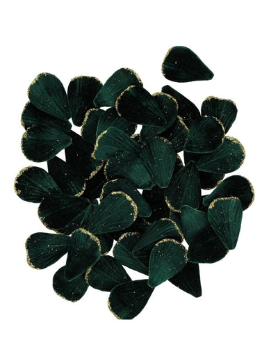 60 pétales velours vert foncé et or 3 x 5 cm