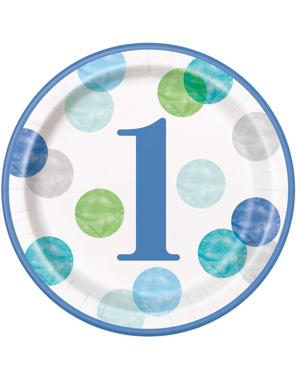 Assiettes en carton 1er anniversaire bleues et blanches à pois