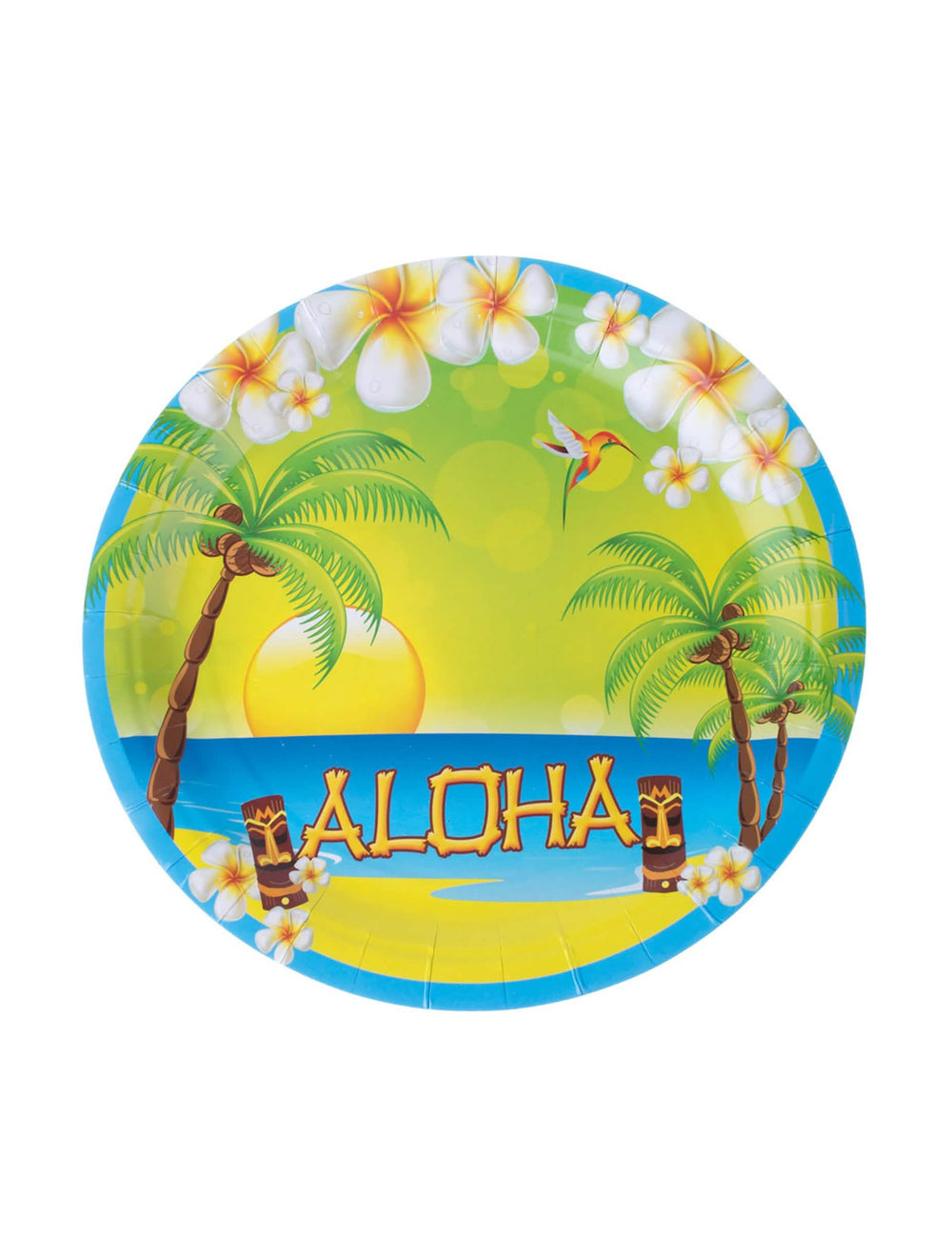 Assiettes en carton Aloha multicolores avec palmiers et fleurs tropicales