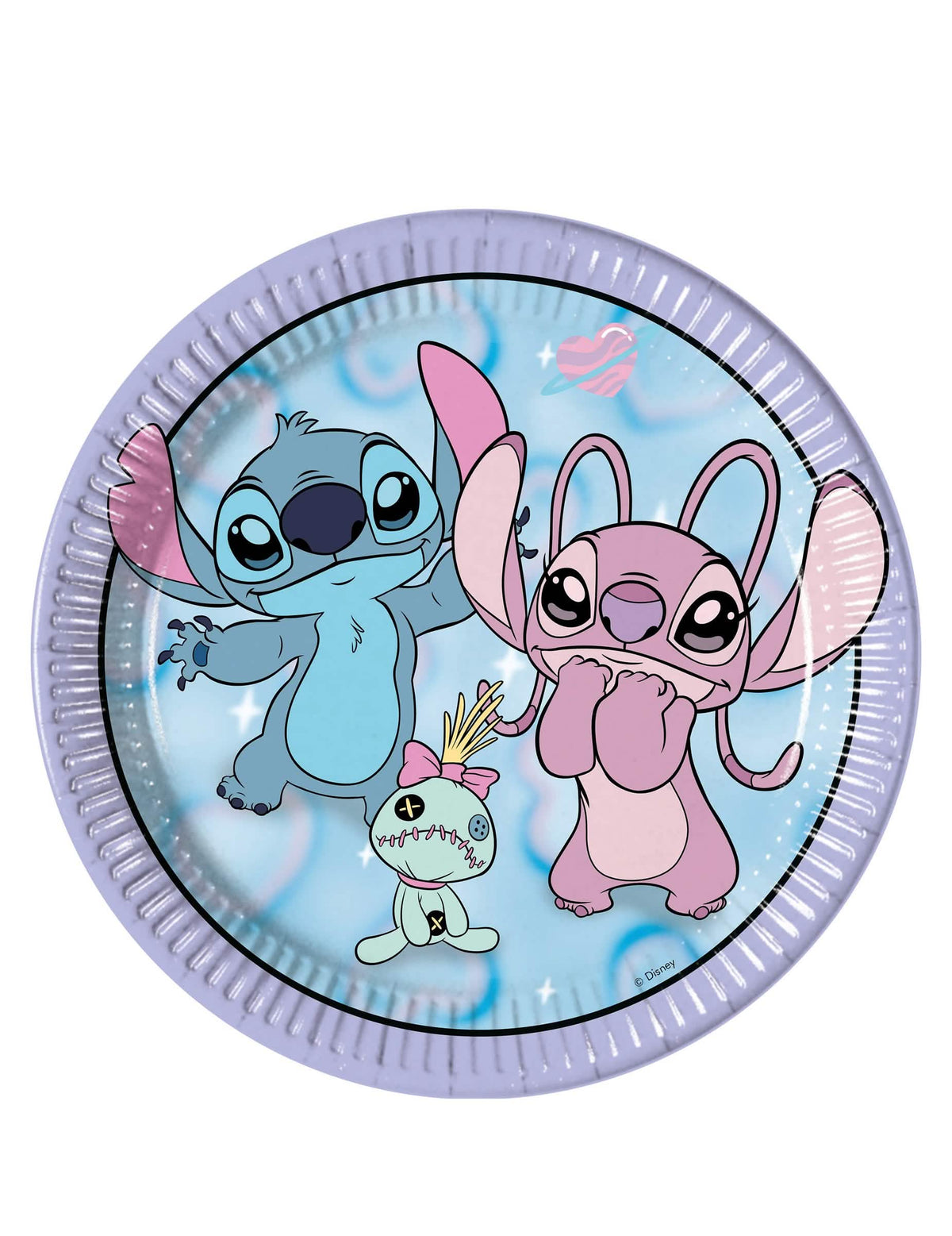 Assiettes en carton Angel et Stitch pour enfant bleues et roses