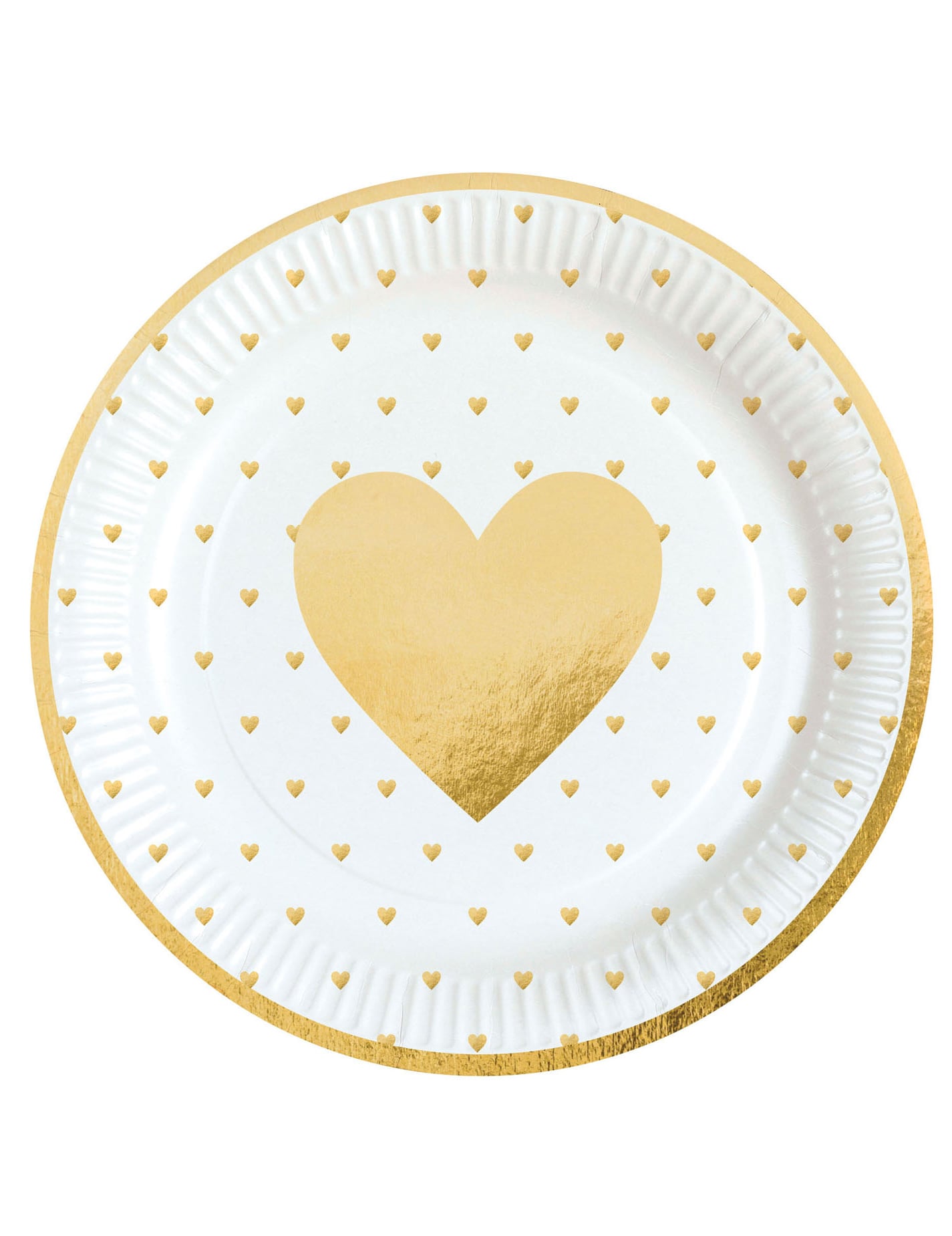 Assiettes en carton cœur d'or pour Saint Valentin blanc et or