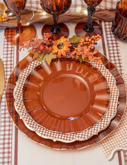 8 assiettes Cottage Living en carton crème auburn et or 23 cm