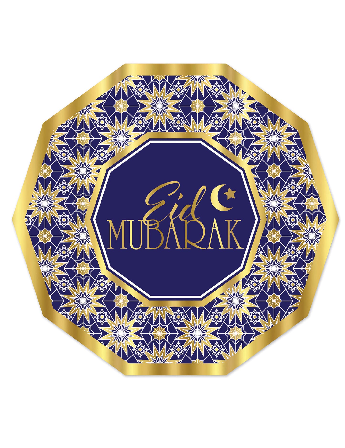 Assiettes en carton Aïd Mubarak pour fête bleues et or octogonales