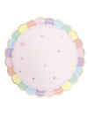 Assiettes festonnées en carton étoiles arc-en-ciel rose pastel
