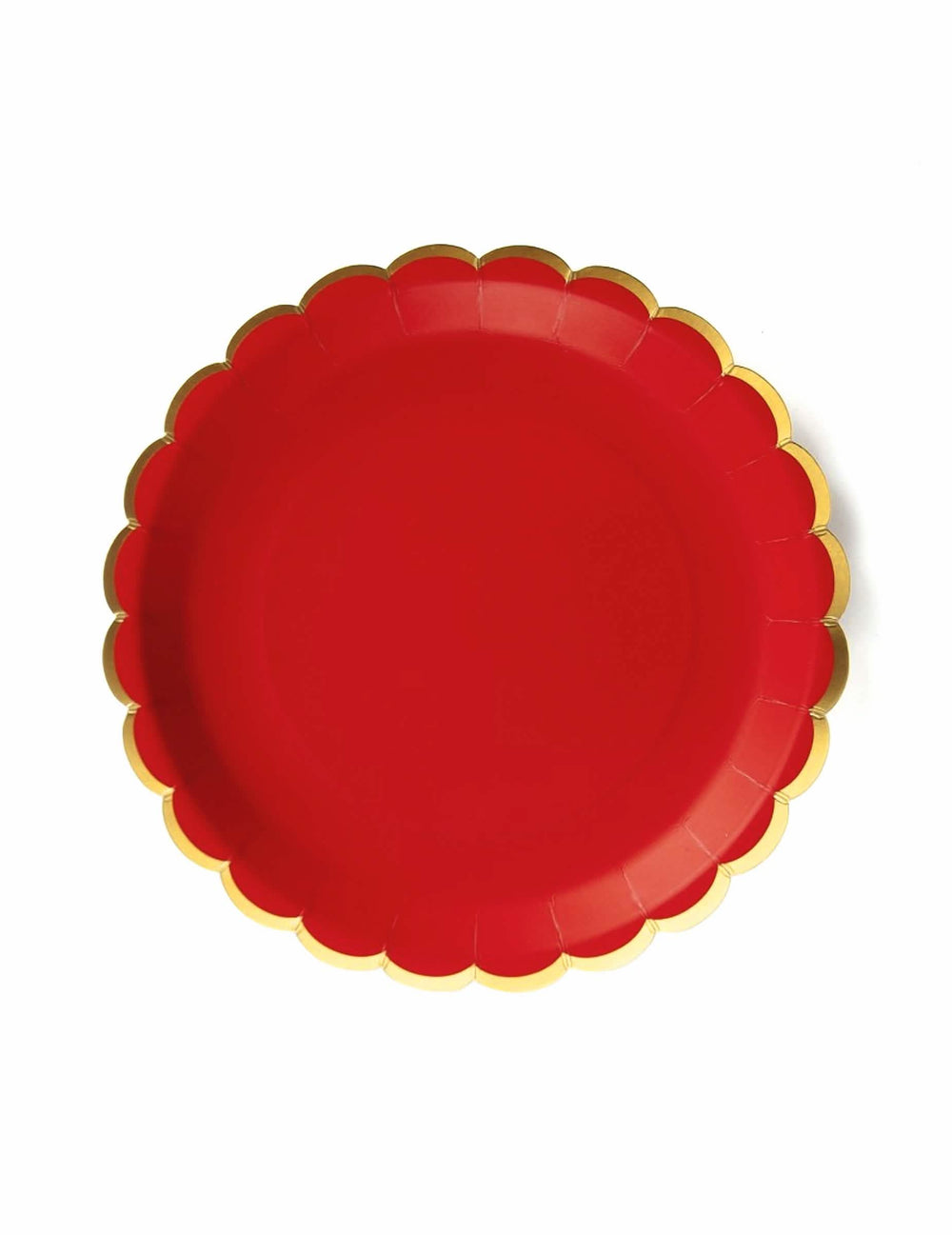 Assiettes festonnées en carton pour Noël rouges et dorées