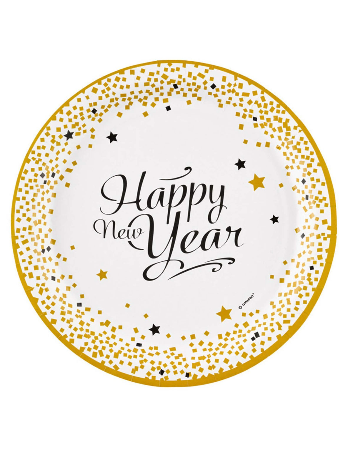 Assiettes en carton Happy New Year pour fête blanc et doré
