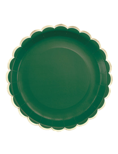 Assiettes festonnées en carton Noël pour la fête vert et or