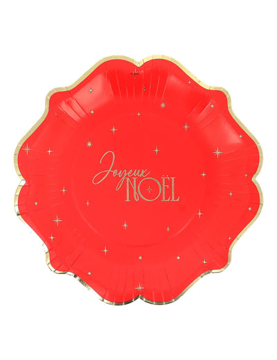 8 assiettes Joyeux Noël intemporel rouge et or 23 cm