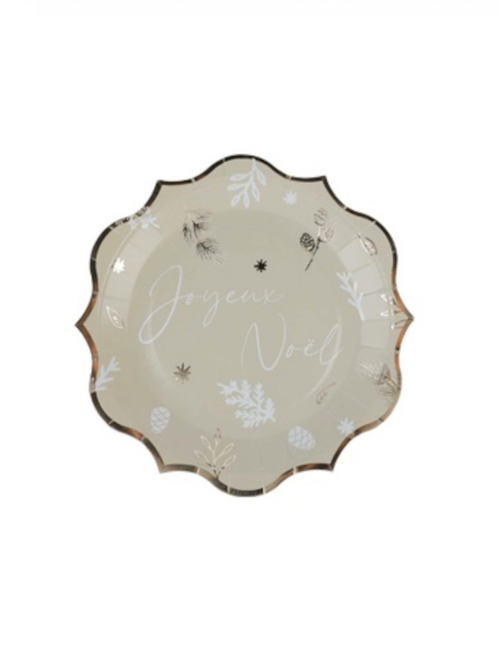 Assiettes Noël botanique pour fête vert de gris et or Joyeux Noël