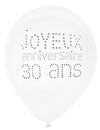 Ballons en latex 30 ans pour anniversaire chic blanc et noir