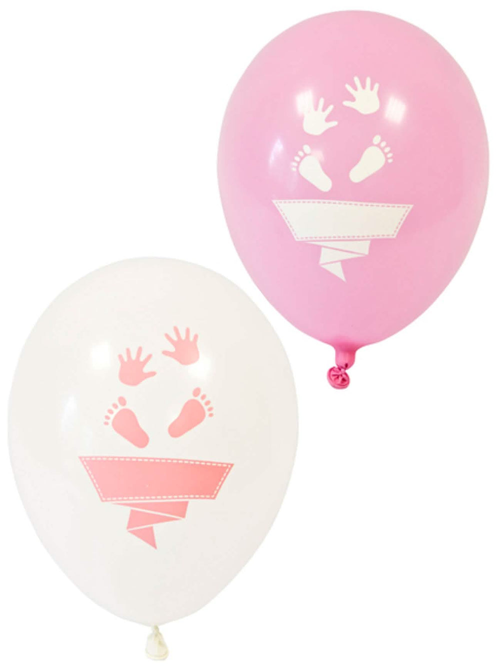 Ballons en latex pieds et mains pour baby shower blancs et roses