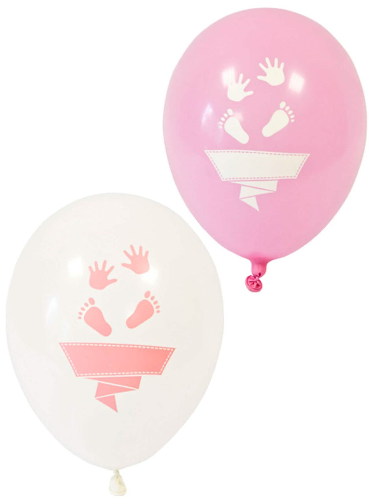 Ballons en latex pieds et mains pour baby shower blancs et roses