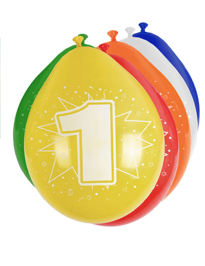 8 ballons chiffre 1 pour anniversaire multicolores
