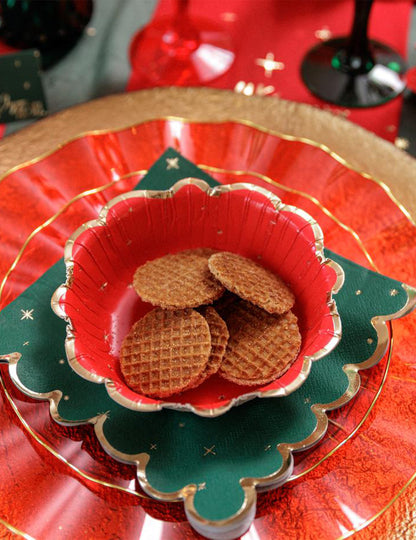 8 kerstkommen tijdloos rood en goud 13,5 cm