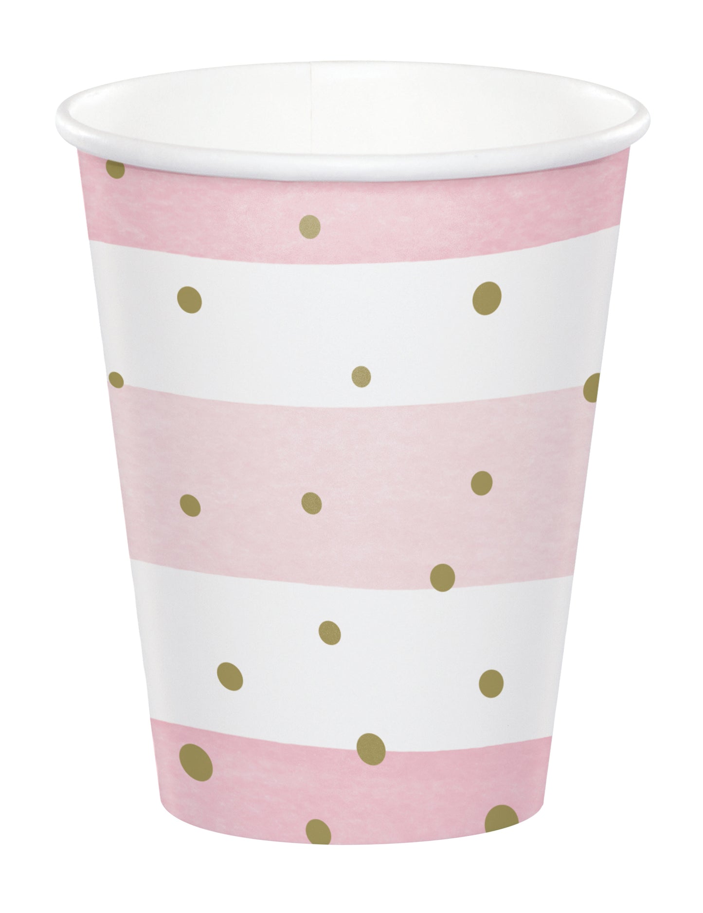 Gobelets en carton baby shower pour fête roses et blancs à pois dorés