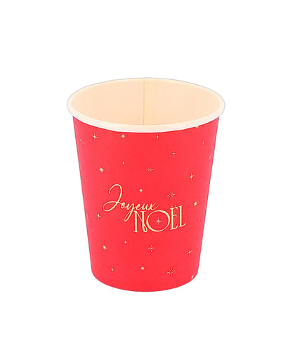 8 gobelets Joyeux Noël intemporel rouge et or 25,5 cl