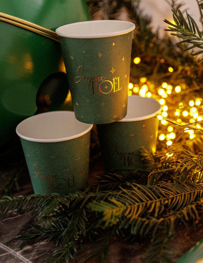 8 bekers Vrolijk Kerstfeest tijdloos Brits groen en goud 25,5 cl