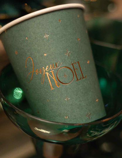 8 bekers Vrolijk Kerstfeest tijdloos Brits groen en goud 25,5 cl