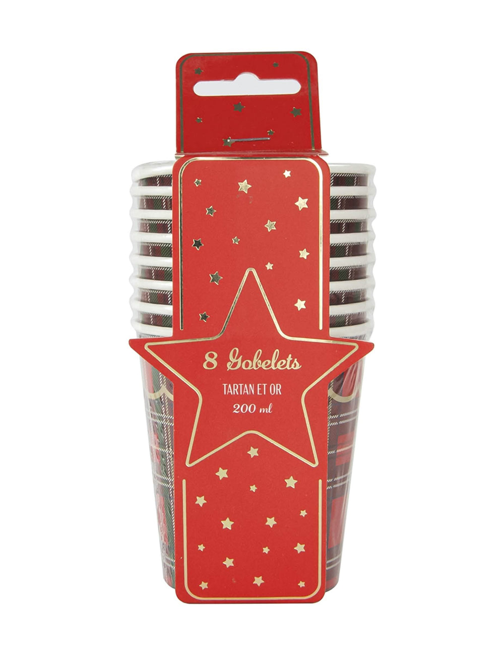 Vue du packaging des gobelets tartan de Noël