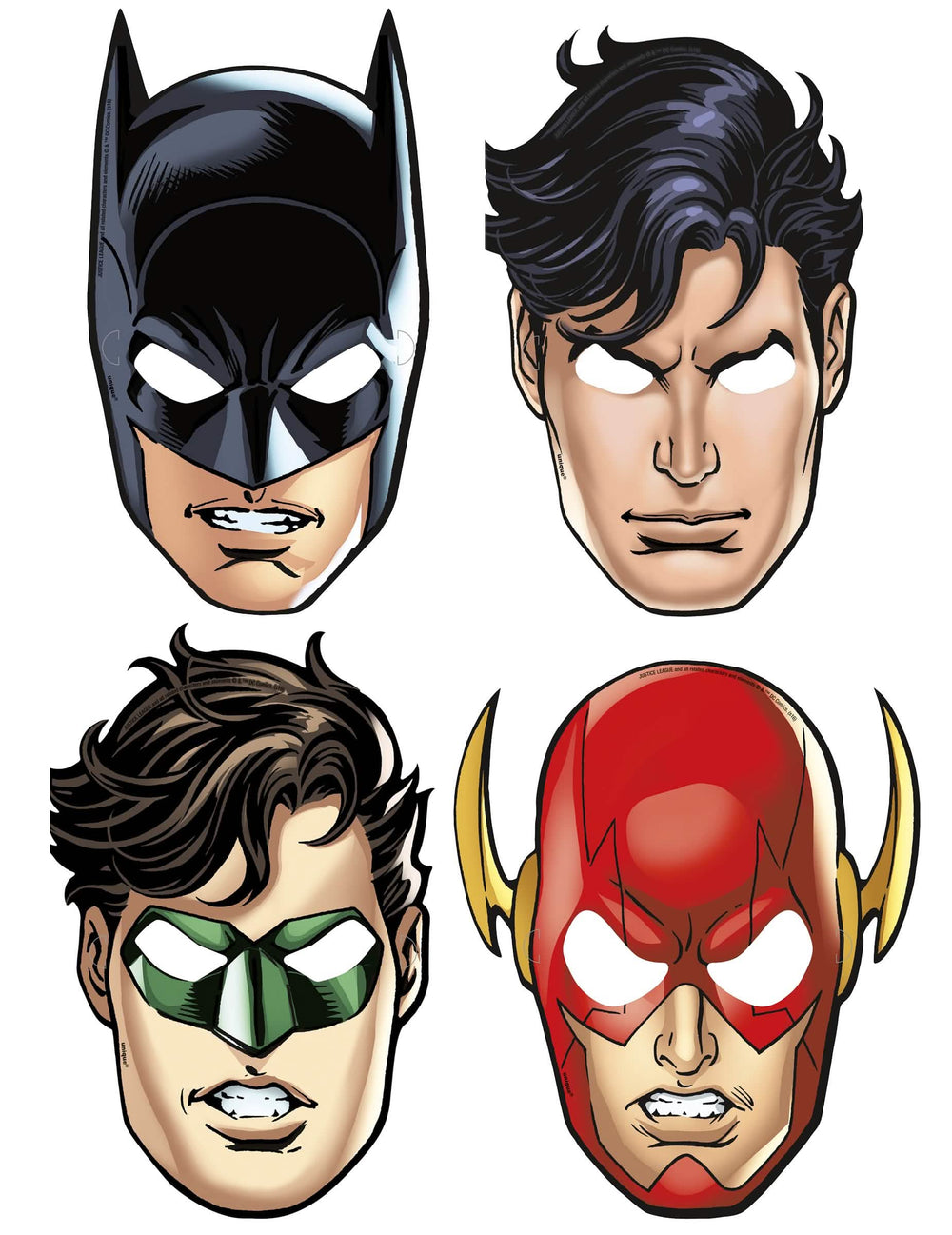 Maskers van karton Justice League Batman Superman Green Lantern en Flash