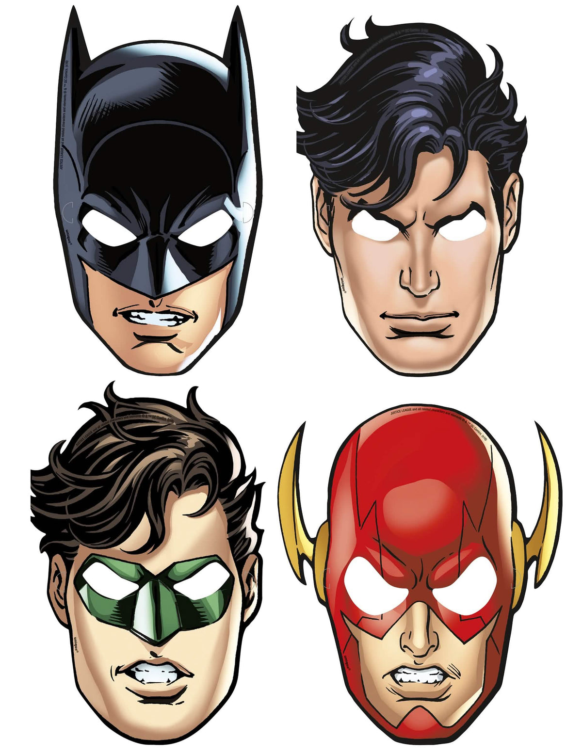Maskers van karton Justice League Batman Superman Green Lantern en Flash