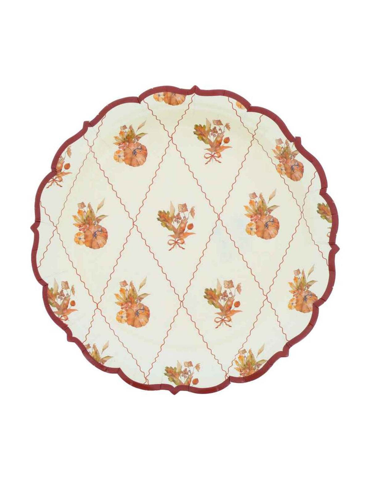 8 petites assiettes Cottage Living en carton crème et auburn 18 cm