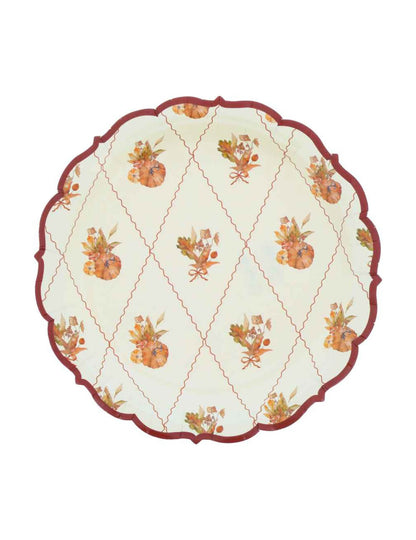 8 petites assiettes Cottage Living en carton crème et auburn 18 cm