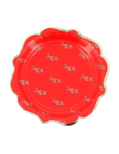 8 petites assiettes Joyeux Noël intemporel rouge et or 18 cm