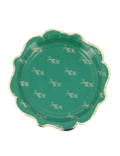 8 petites assiettes Joyeux Noël intemporel vert anglais et or 18 cm