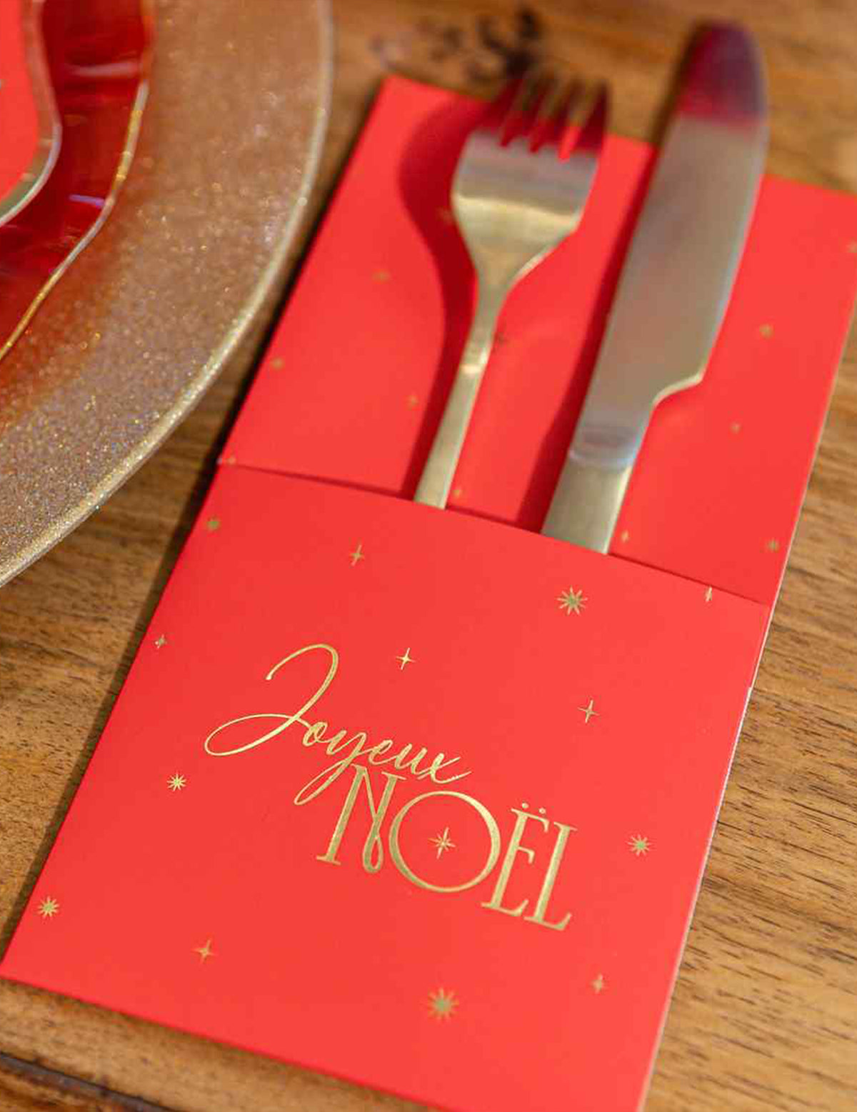 8 tijdloze bestekhouders Vrolijk Kerstfeest rood en goud 10 x 20 cm