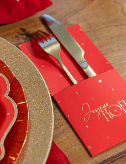 8 tijdloze bestekhouders Vrolijk Kerstfeest rood en goud 10 x 20 cm